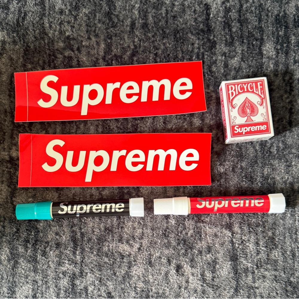 Supreme Red Stickers and Playing Cards Set